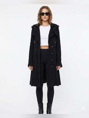 Kookai Black Long Textured Trench Coat - Women's Jacket